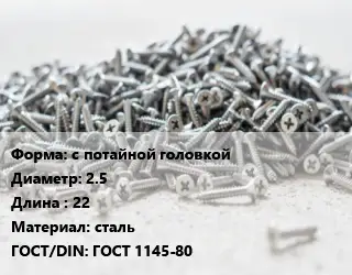 Шуруп с потайной головкой 2.5х22 сталь ГОСТ: ГОСТ 1145-80